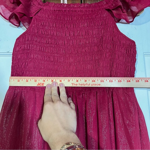 NWT Bar III Off The Shoulder Smocked Dress Maxi Size Large Maroon - Picture 4 of 7